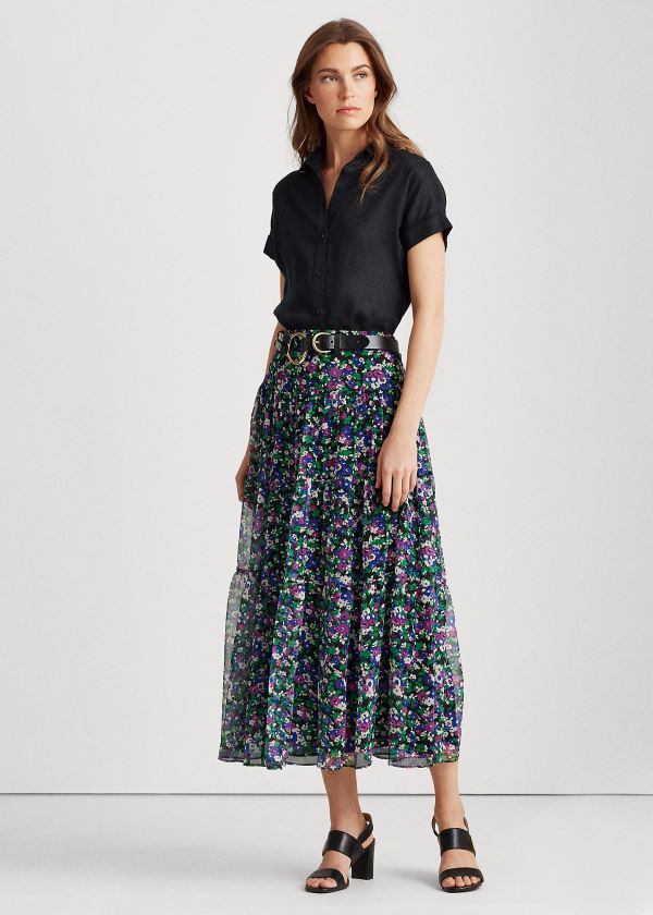 Ralph Lauren Floral Tiered Peasant Kort Nederdel Dame Danmark (UZMED0129)